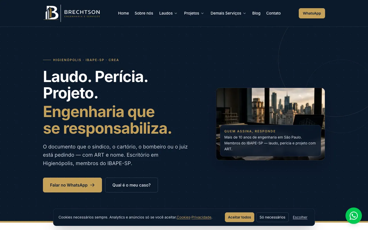 Página inicial do site Brechtson Engenharia