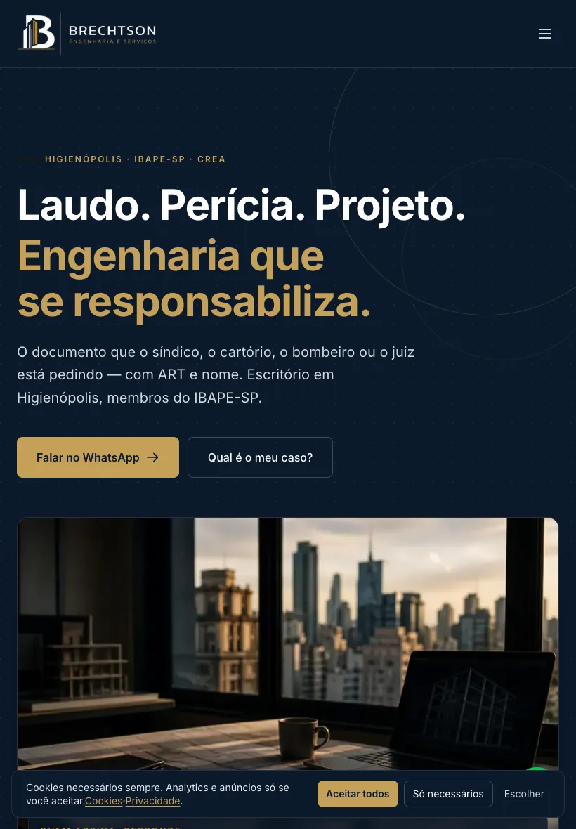 Prévia em tablet do site da Brechtson Engenharia