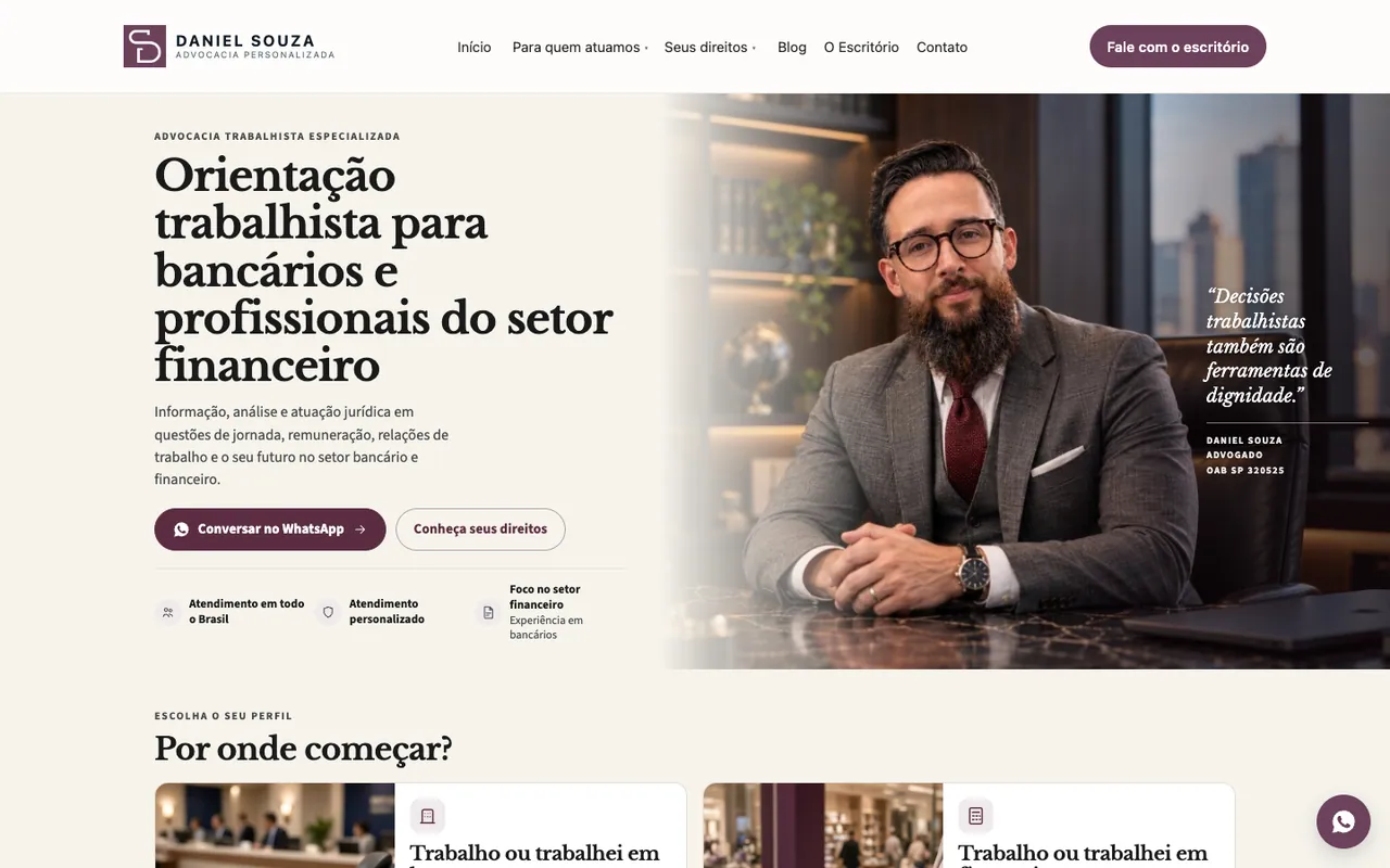 Página inicial do site Daniel Souza Advocacia